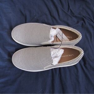 Lane Bryant Navy and White Striped Slip-Ons